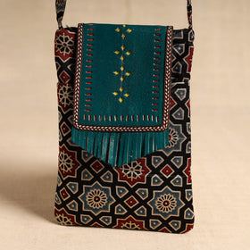 Traditional Kutch Mashru Silk Leather Flap Sling Bag 55