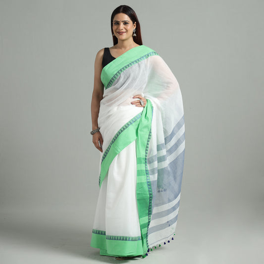 White - Bengal Woven Border Handloom Pure Cotton Saree 33
