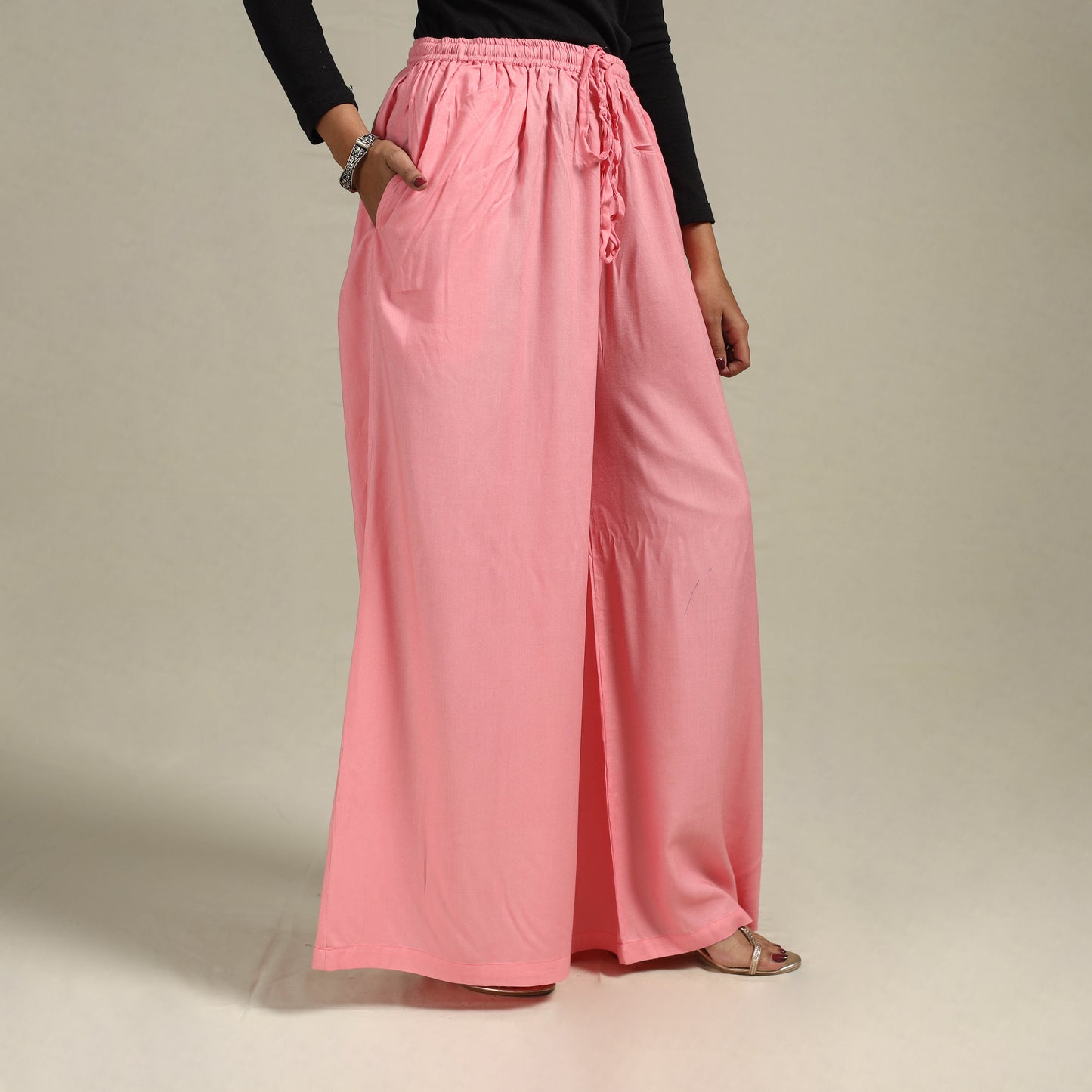 Elastic Waist Rayon Plain Palazzo for Women 36