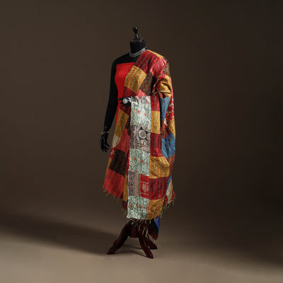 Multicolor - Bengal Hand Embroidery Patchwork Reversible Silk Kantha Dupatta 38