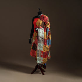 Multicolor - Bengal Hand Embroidery Patchwork Reversible Silk Kantha Dupatta 38