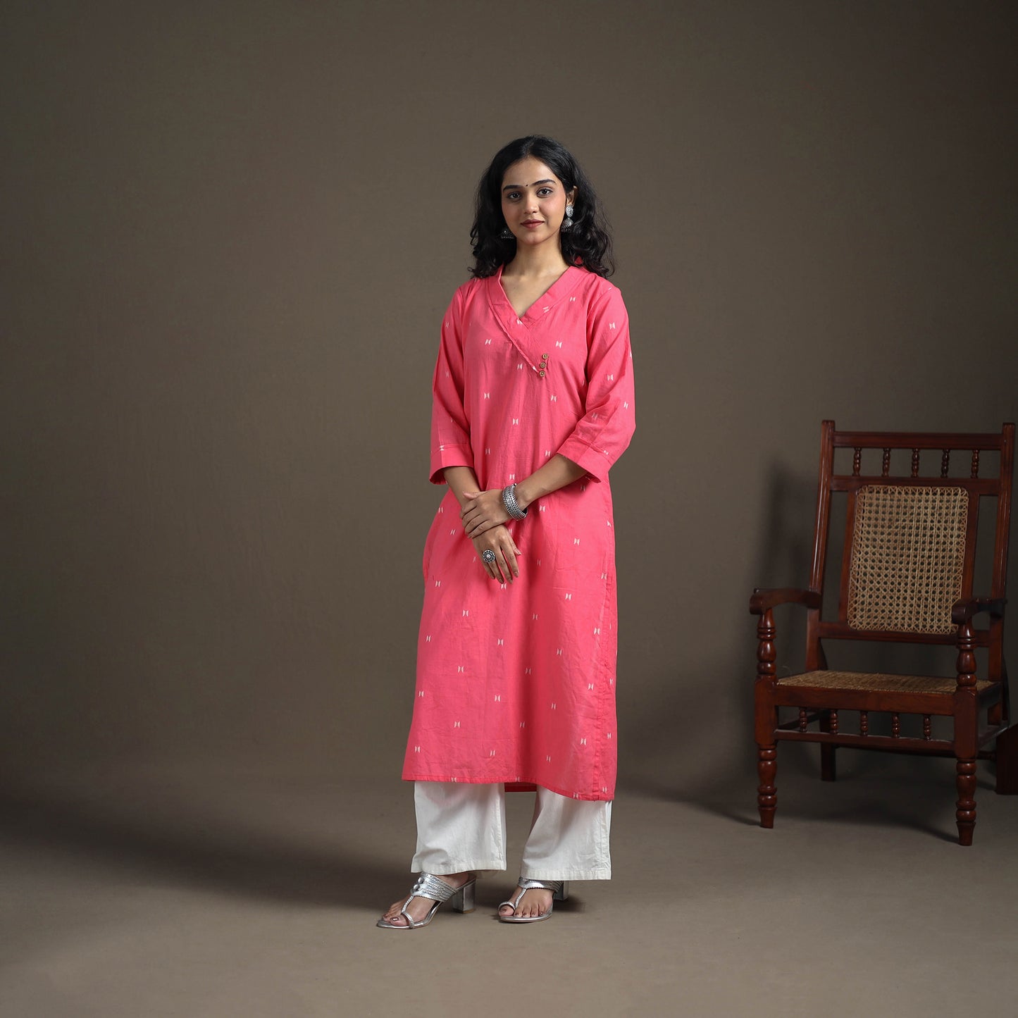 Jacquard Cotton Straight Long Kurta for Women 20