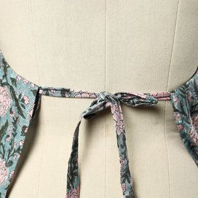 Blue - sanganeri cotton apron with pocket 01 - handcrafted