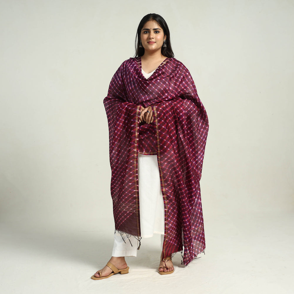 Purple - Traditional Tie & Dye Chanderi Silk Leheriya Dupatta 60