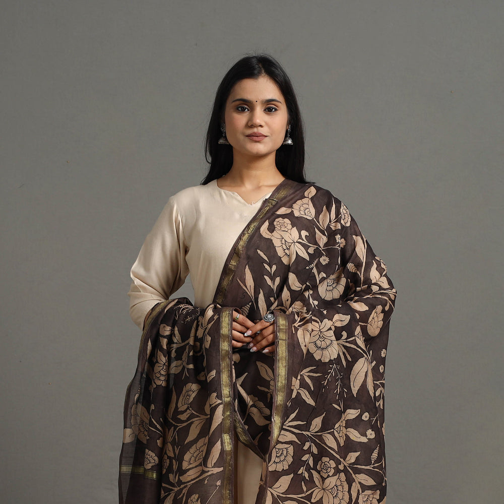 Srikalahasti Handpainted Chanderi Pen Kalamkari Dupatta 13