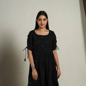 Buy Tiered Fit & Flare Cotton Black Jacquard Dress Online