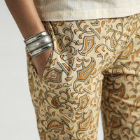 Beige - Kalamkari Block Printed Cotton Elasticated Pant