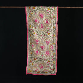 Beige - Ranihati Chanderi Silk Hand Embroidered Stole 02