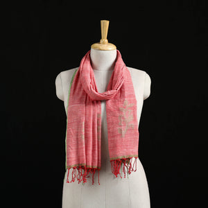Pink - Burdwan Jamdani Handloom Cotton Stole with Tassels 18