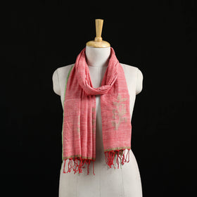 Pink - Burdwan Jamdani Handloom Cotton Stole with Tassels 18