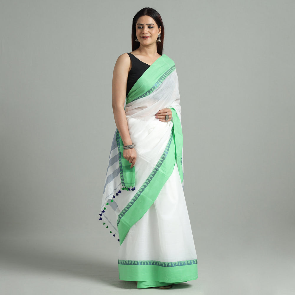 White - Bengal Woven Border Handloom Pure Cotton Saree 33