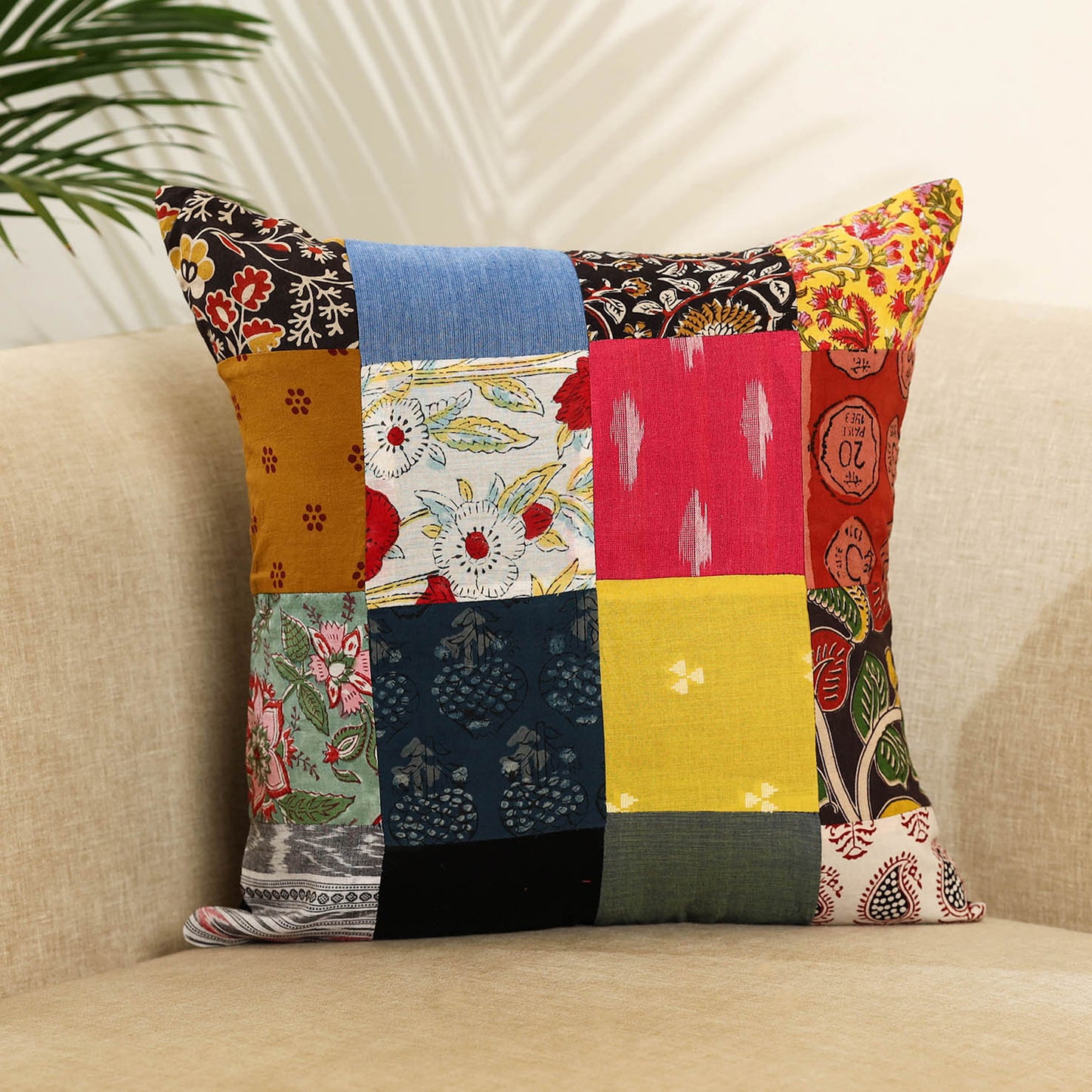 Multicolor - handcrafted cotton patchwork cushion cover 65
