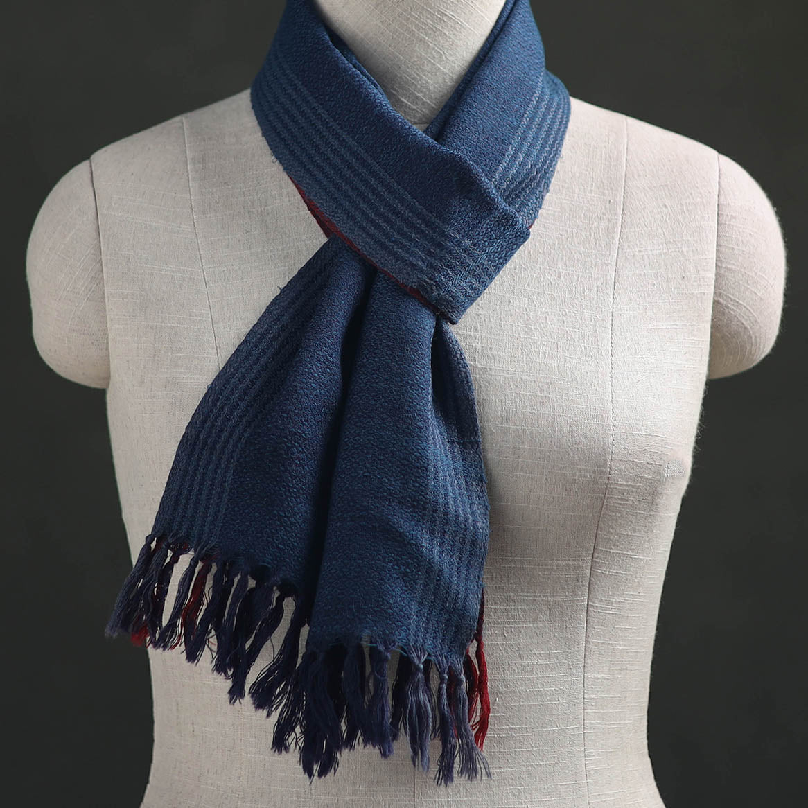 Blue - Kumaun Handwoven Pure Merino Wool Scarf 180