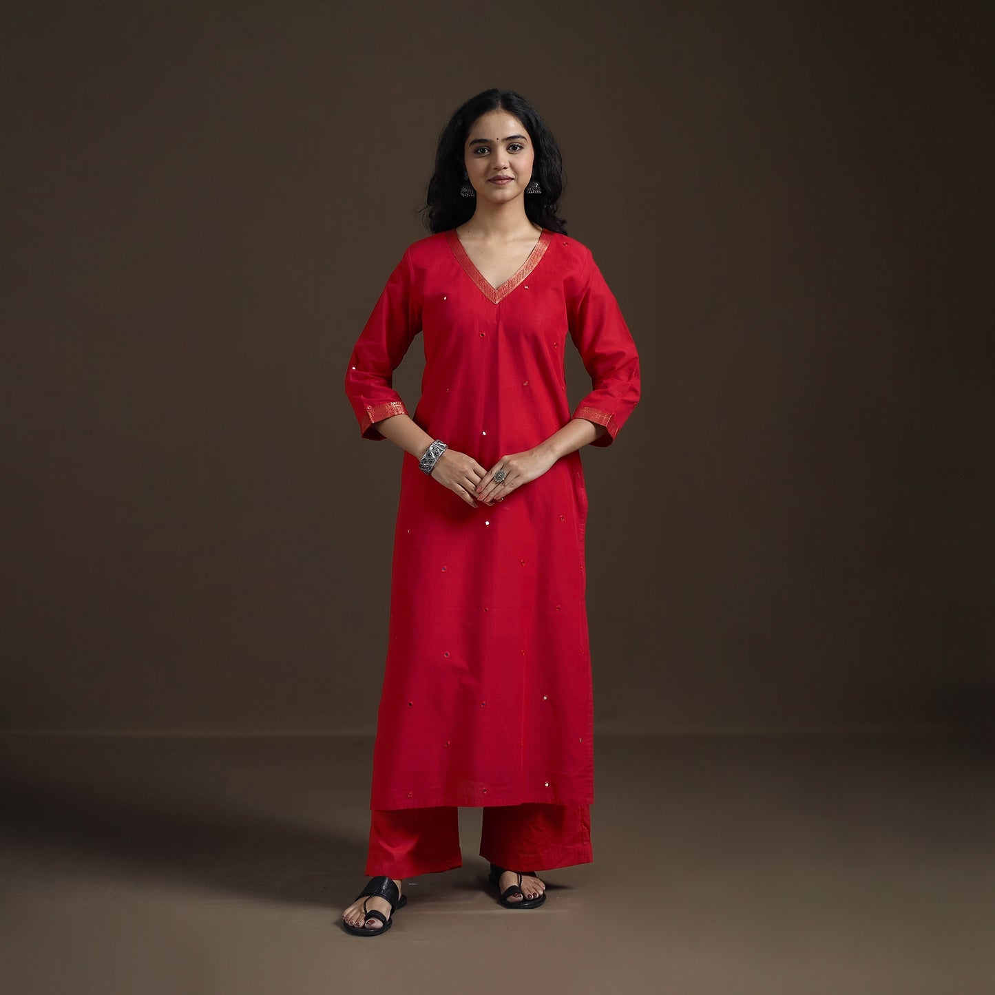 Mangalagiri Pure Handwoven Cotton Mirror Work Straight Kurta for women 23