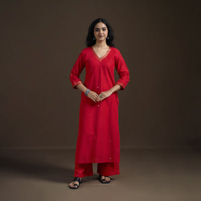 Mangalagiri Pure Handwoven Cotton Mirror Work Straight Kurta for women 23