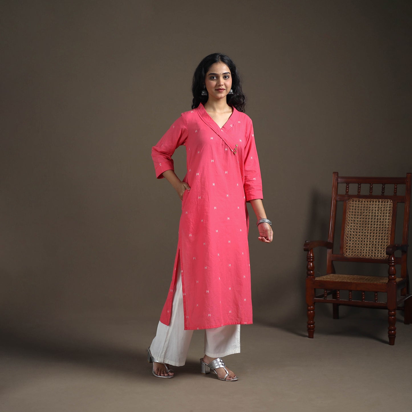 Jacquard Cotton Straight Long Kurta for Women 20