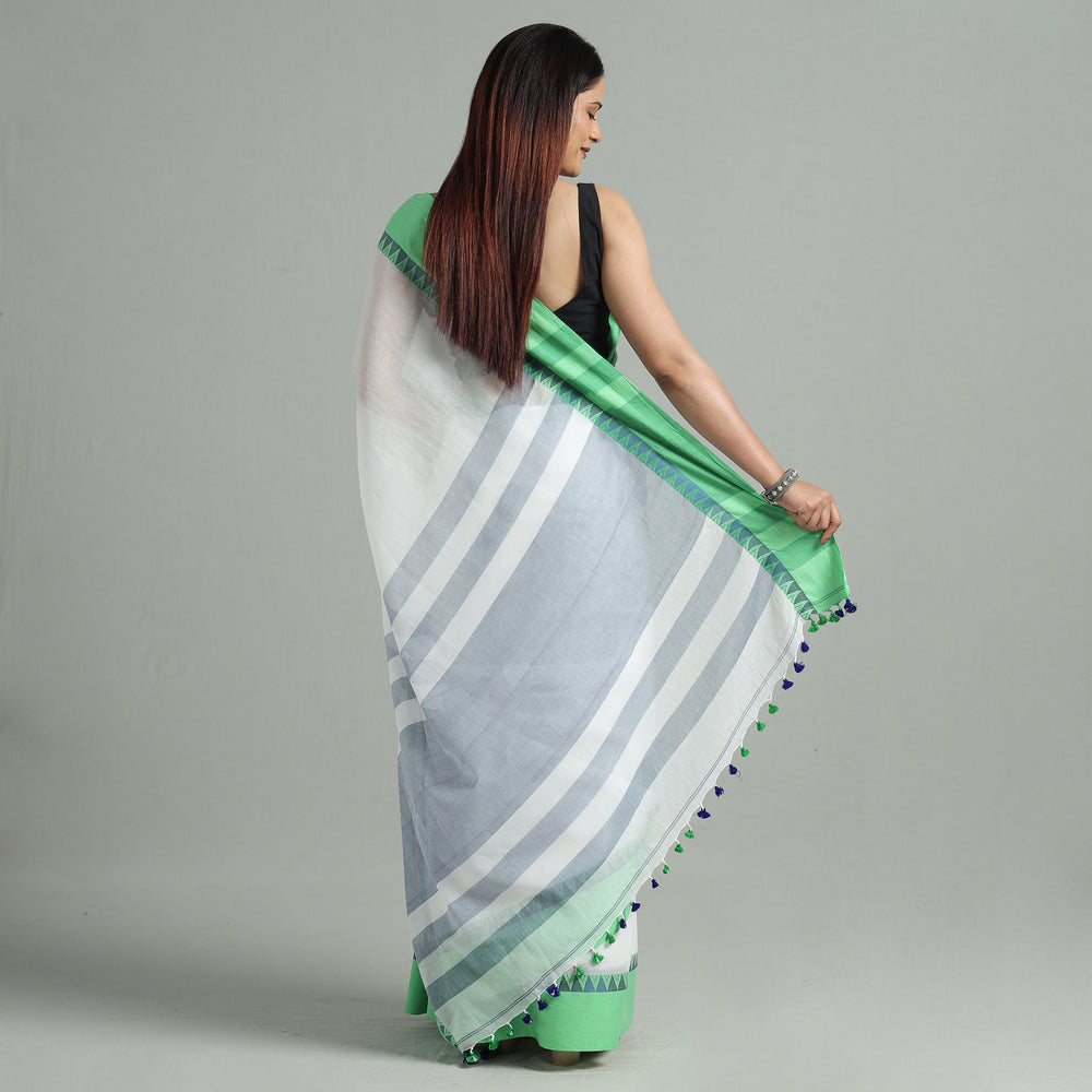 White - Bengal Woven Border Handloom Pure Cotton Saree 33