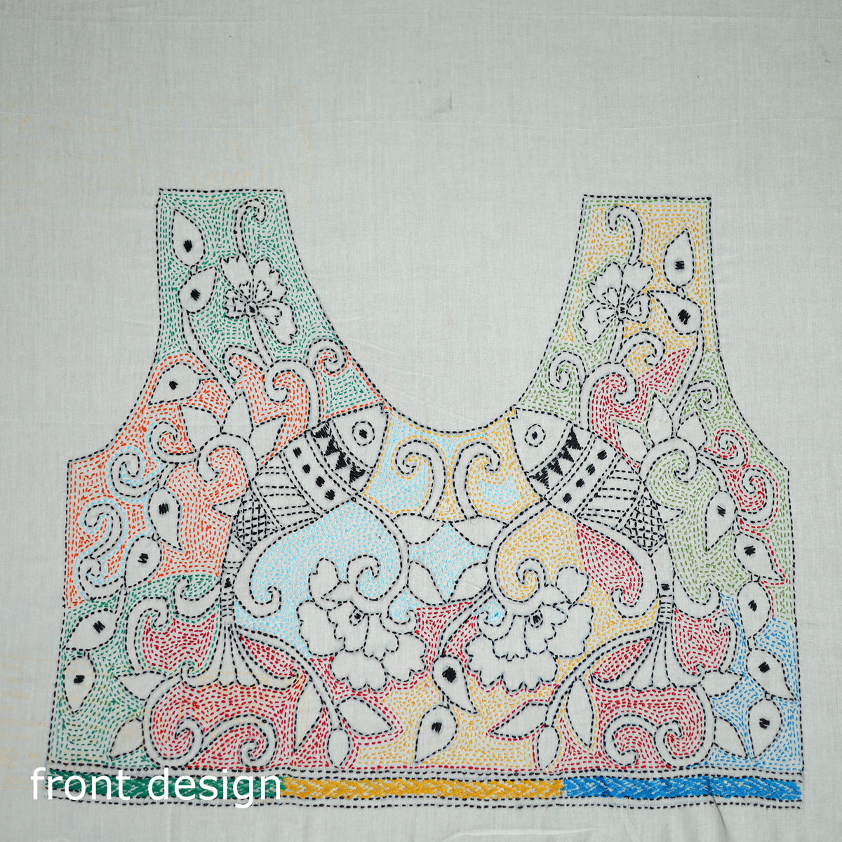 Bengal Kantha Hand Embroidered Cotton Blouse Piece 47