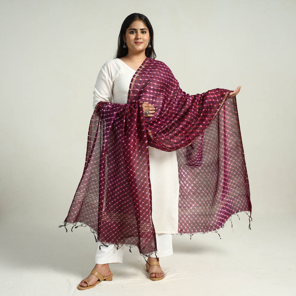 Purple - Traditional Tie & Dye Chanderi Silk Leheriya Dupatta 60