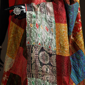 Multicolor - Bengal Hand Embroidery Patchwork Reversible Silk Kantha Dupatta 38