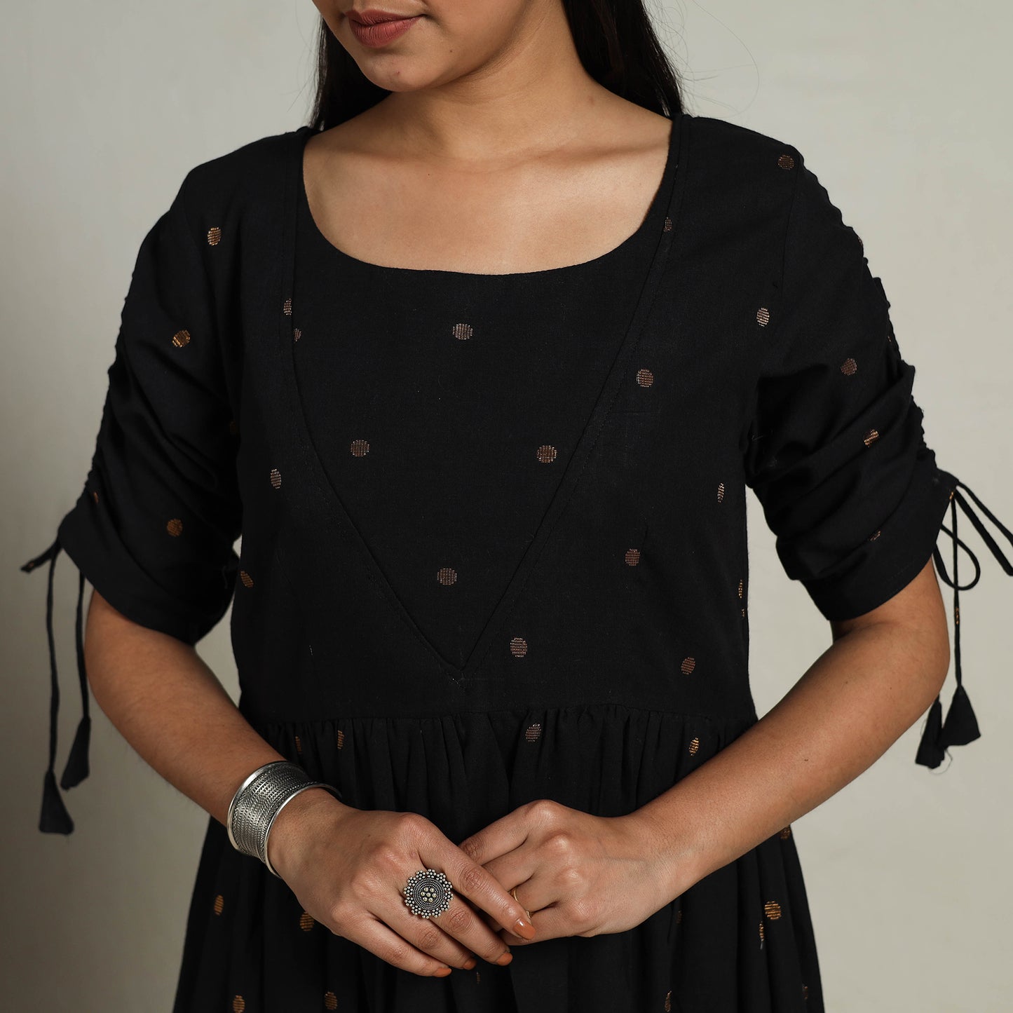 Buy Tiered Fit & Flare Cotton Black Jacquard Dress Online
