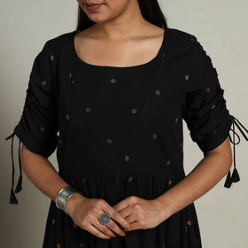 Buy Tiered Fit & Flare Cotton Black Jacquard Dress Online
