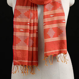 Red - Burdwan Jamdani Handloom Cotton Stole with Tassels 20