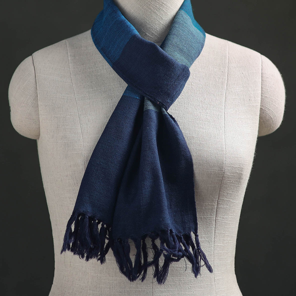 Blue - Kumaun Handwoven Pure Merino Wool Scarf 181