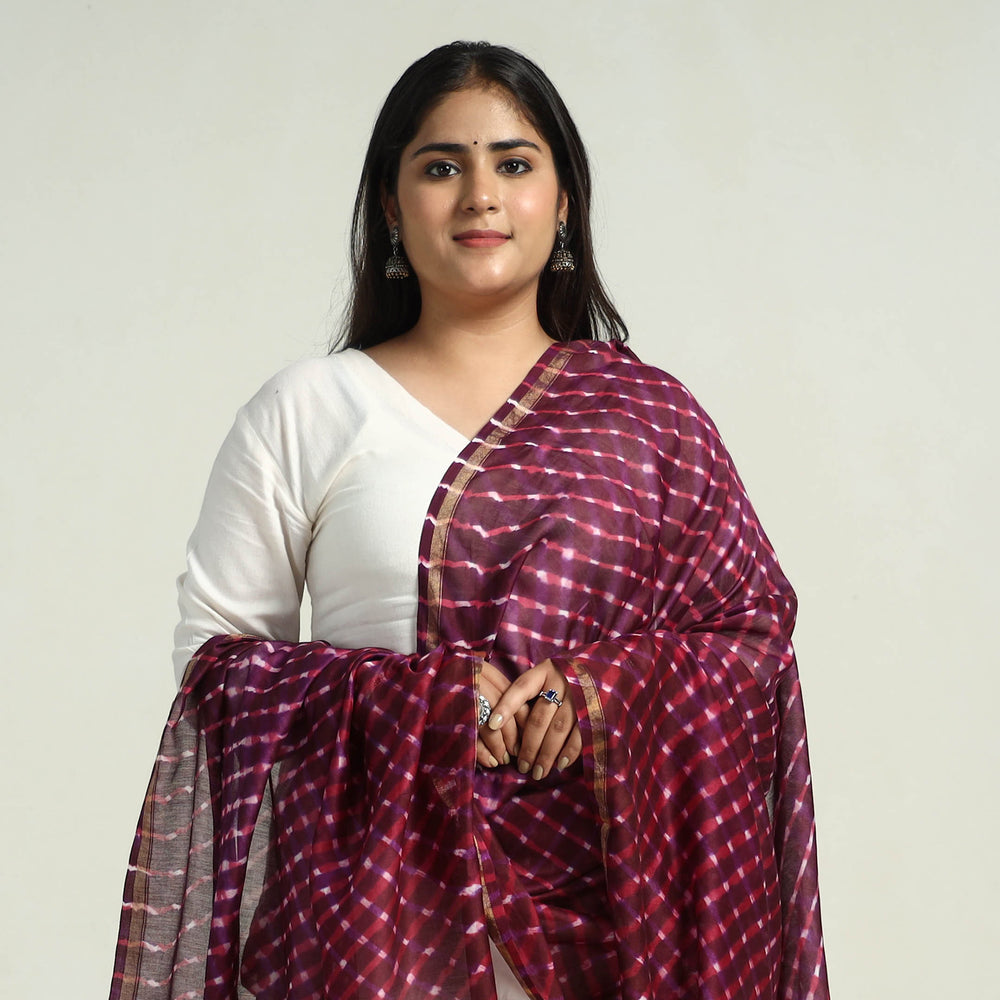 Purple - Traditional Tie & Dye Chanderi Silk Leheriya Dupatta 60