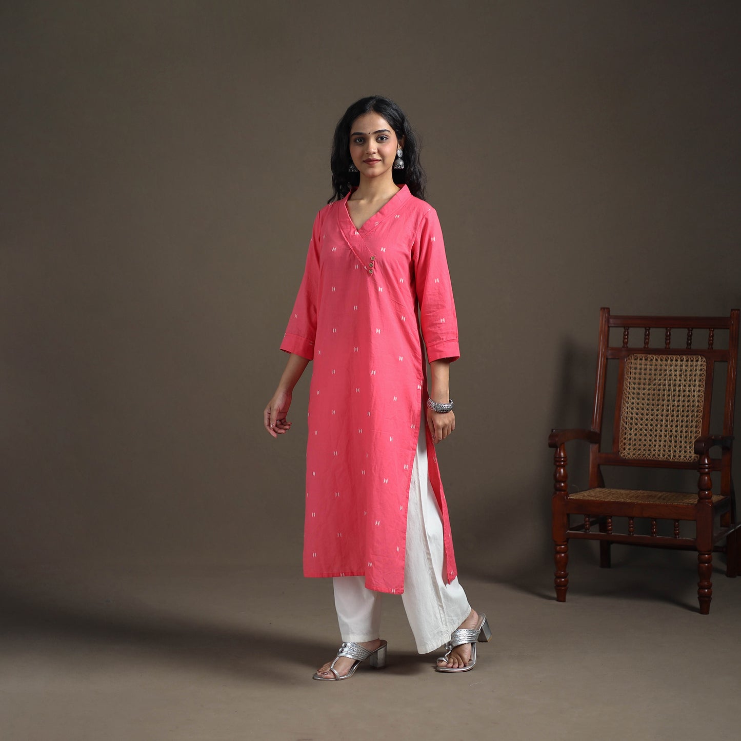 Jacquard Cotton Straight Long Kurta for Women 20