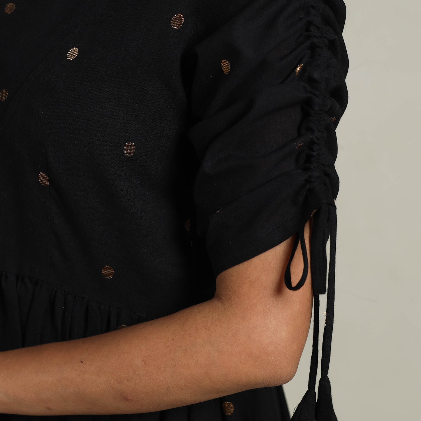 Buy Tiered Fit & Flare Cotton Black Jacquard Dress Online