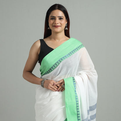 White - Bengal Woven Border Handloom Pure Cotton Saree 33