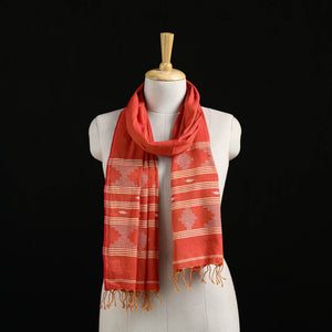 Red - Burdwan Jamdani Handloom Cotton Stole with Tassels 20