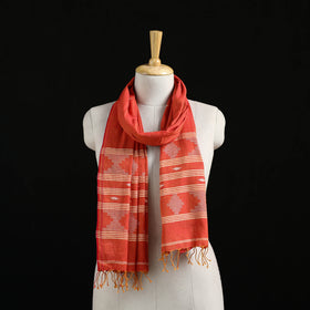 Red - Burdwan Jamdani Handloom Cotton Stole with Tassels 20