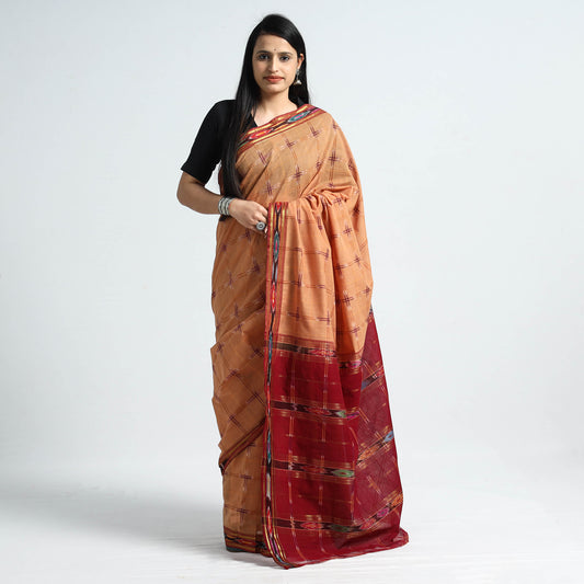 Brown - Traditional Challapalli Handloom Cotton Saree with Ikat Border