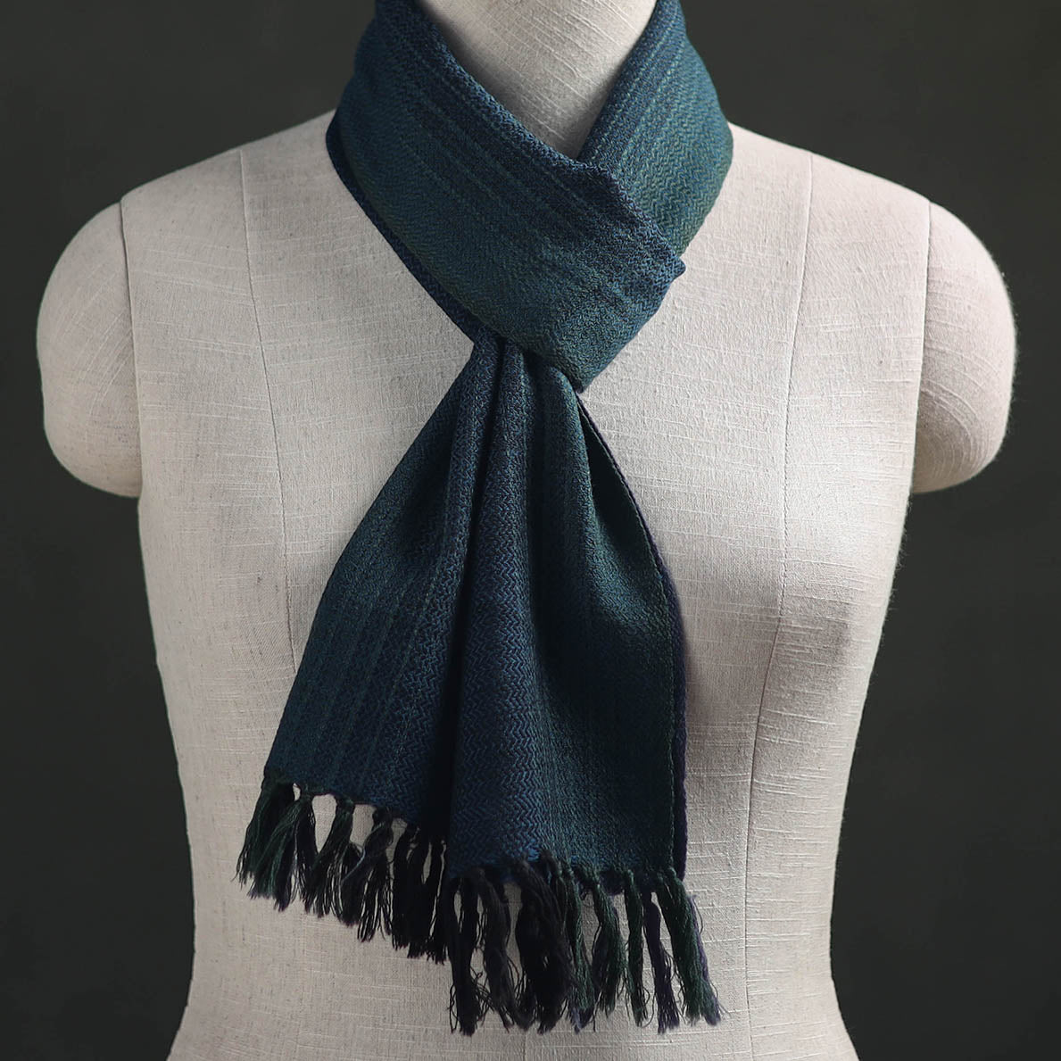 Blue - Kumaun Handwoven Pure Merino Wool Scarf 182