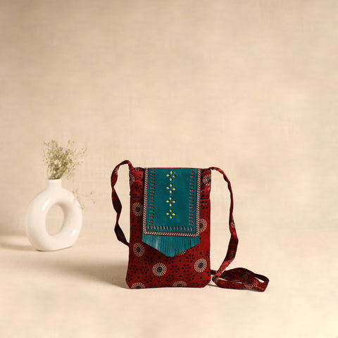 Traditional Kutch Mashru Silk Leather Flap Sling Bag 56
