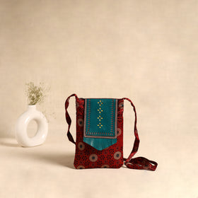 Traditional Kutch Mashru Silk Leather Flap Sling Bag 56
