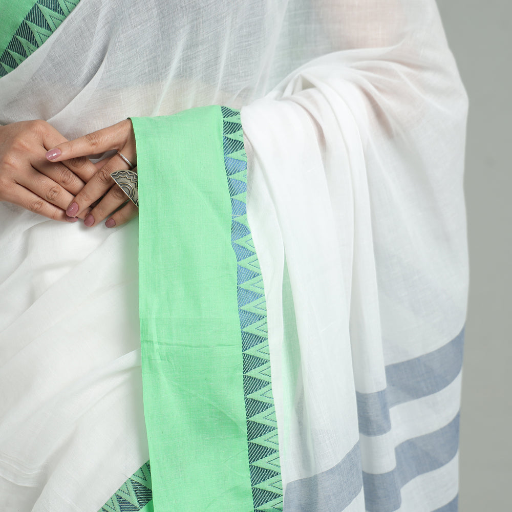 White - Bengal Woven Border Handloom Pure Cotton Saree 33