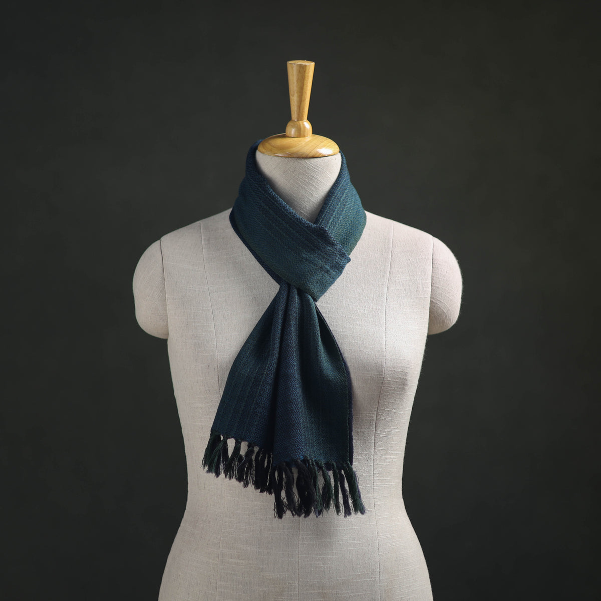 Blue - Kumaun Handwoven Pure Merino Wool Scarf 182