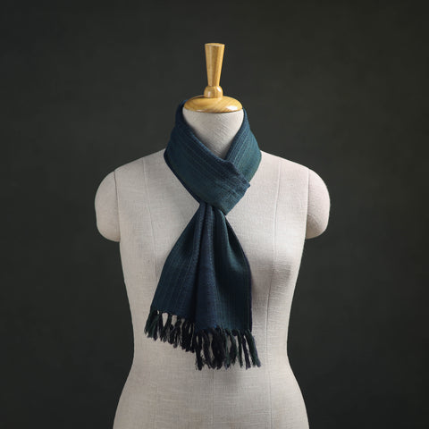 Blue - Kumaun Handwoven Pure Merino Wool Scarf 182