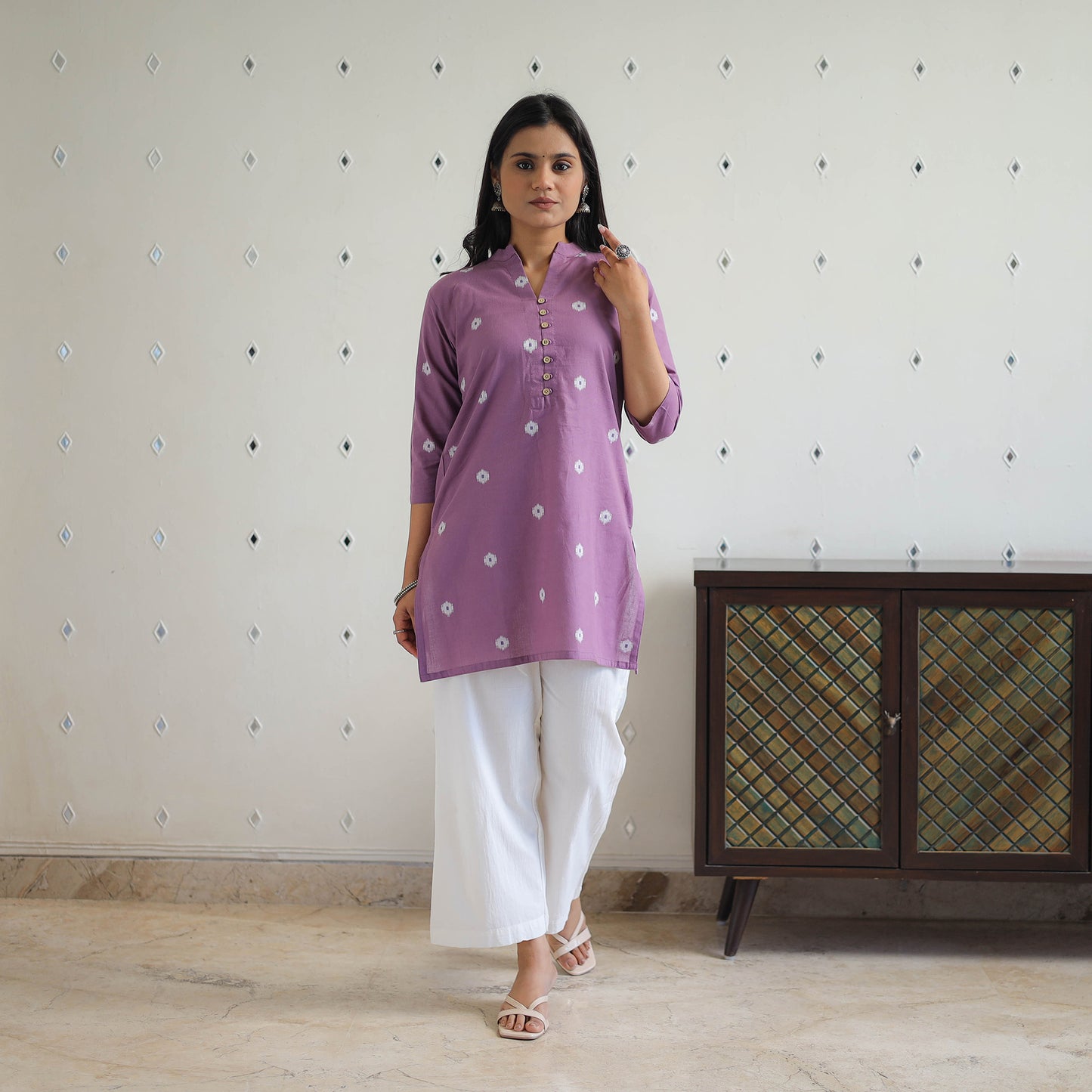 Purple - Pure Cotton Short Jacquard Kurta 02