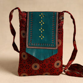 Traditional Kutch Mashru Silk Leather Flap Sling Bag 56