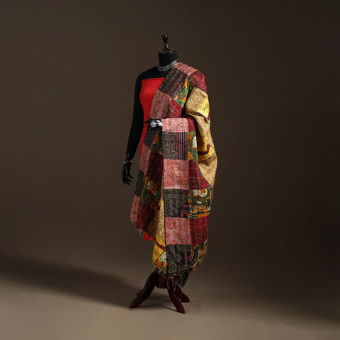 Bengal Hand Embroidery Patchwork Reversible Silk Kantha Dupatta 39