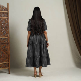  Tiered Fit & Flare Cotton Grey Jacquard Dress 