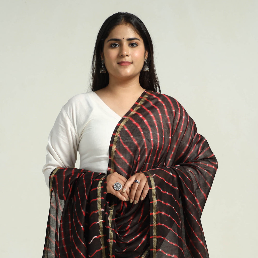 Black - Traditional Tie & Dye Chanderi Silk Leheriya Dupatta 61