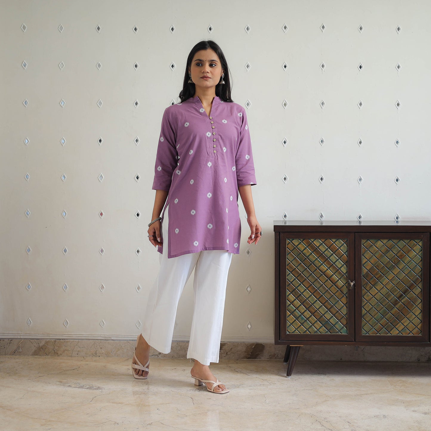 Purple - Pure Cotton Short Jacquard Kurta 02