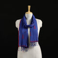 Blue - Burdwan Jamdani Handloom Cotton Stole with Tassels 23