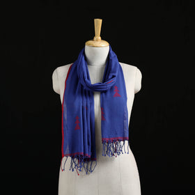 Blue - Burdwan Jamdani Handloom Cotton Stole with Tassels 23