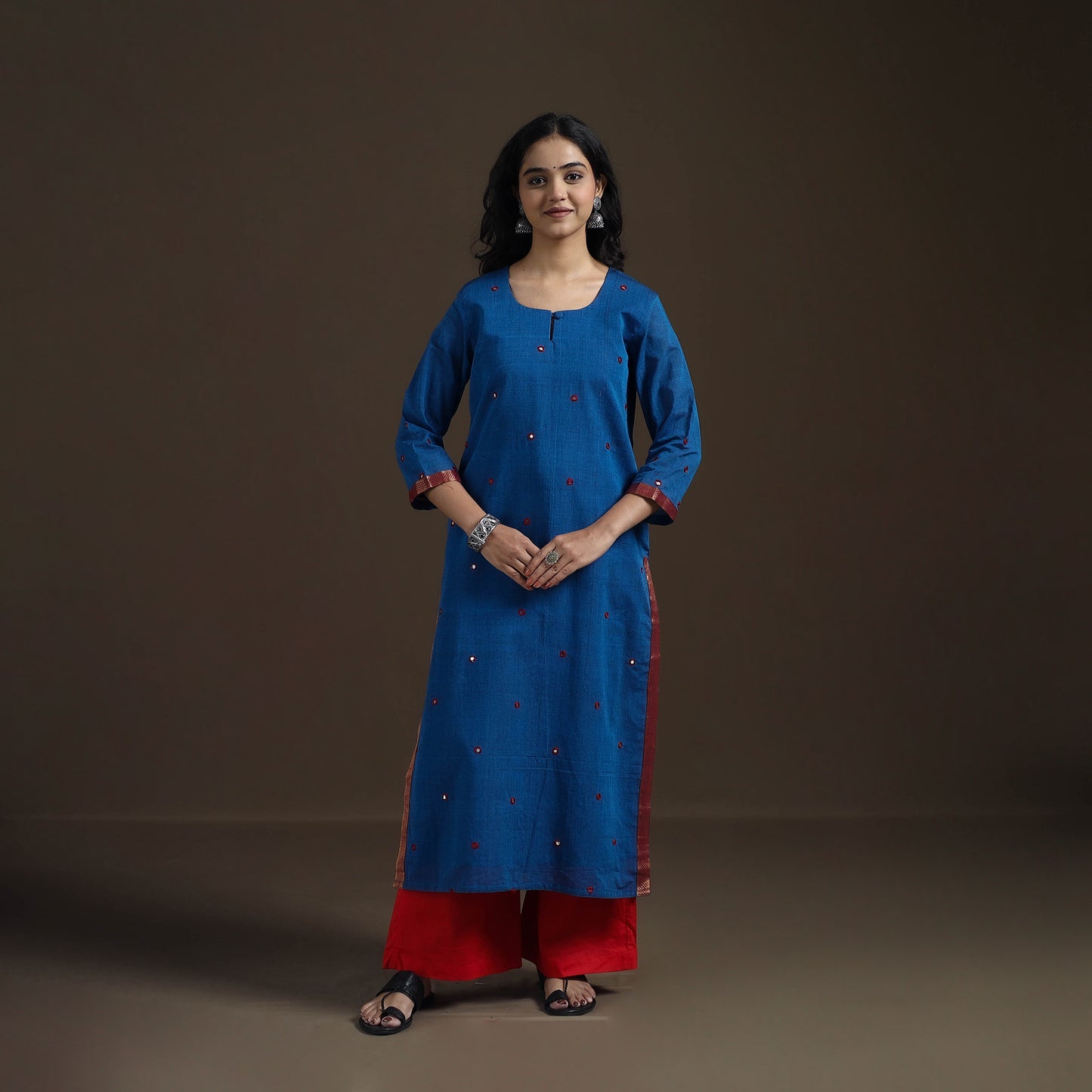 Mangalagiri Pure Handwoven Cotton Mirror Work Straight Kurta for women 07
